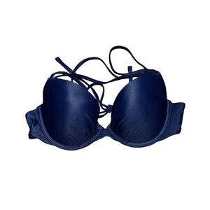 Women’s Aerie Navy Blue  perkier push-up strappy tie back bikini top beach swim